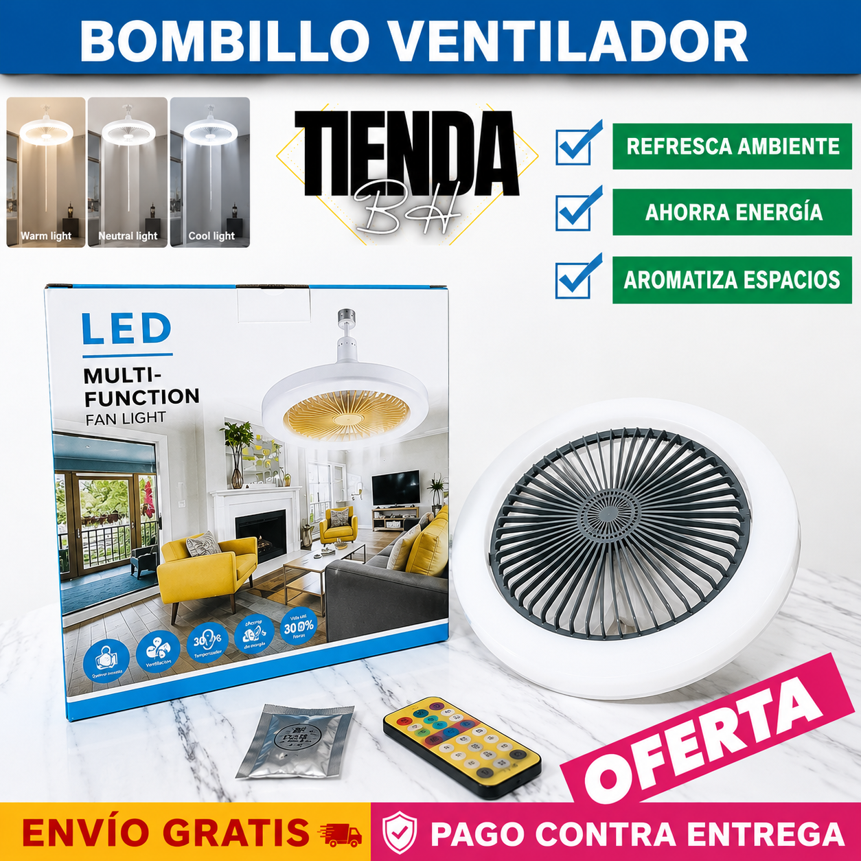 💡❄️ Ventilador LED inteligente TurboMax™ 2 en 1 - [SÚPER POTENTE] ✨